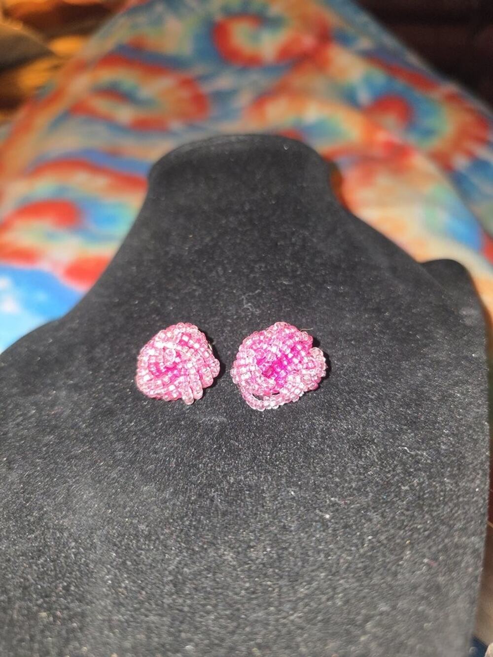 Vintage Pink Beaded Clip-On Earrings